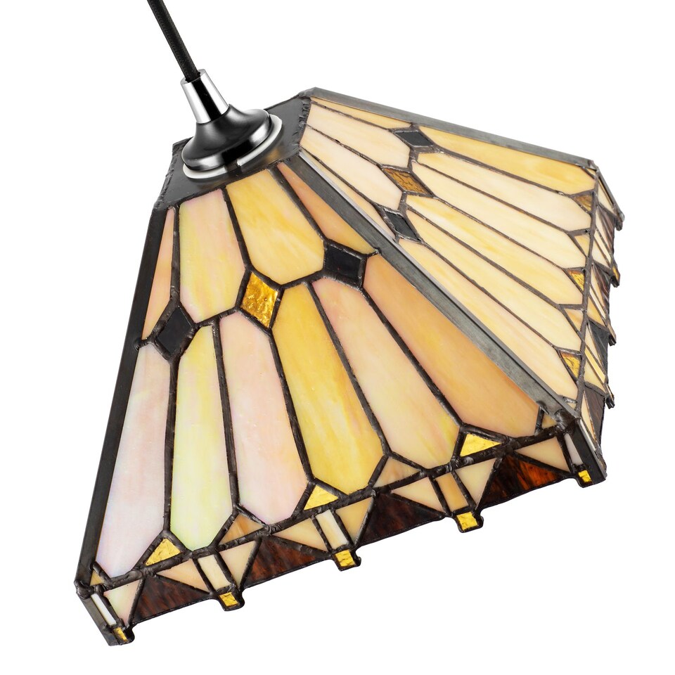 image 1 of Art Deco Style Amber Tiffany Pendant Shade with Gold Triangles and Diamonds | Orange | Amber | 1