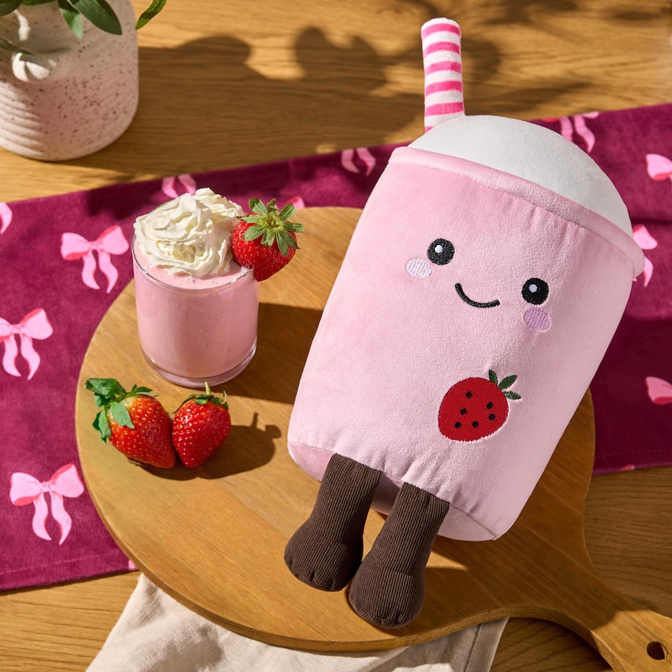 image 1 of OHS Sweetie Pie Filled Novelty Scatter Cushion Soft Fleece Toy Pillow | Pink | Molly the Milkshake