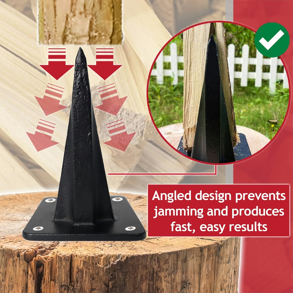 image 1 of SPARES2GO Kindling Splitter Log Wedge Heavy Duty Wood Splitting Firewood Timber Mounted Chisel (Large)