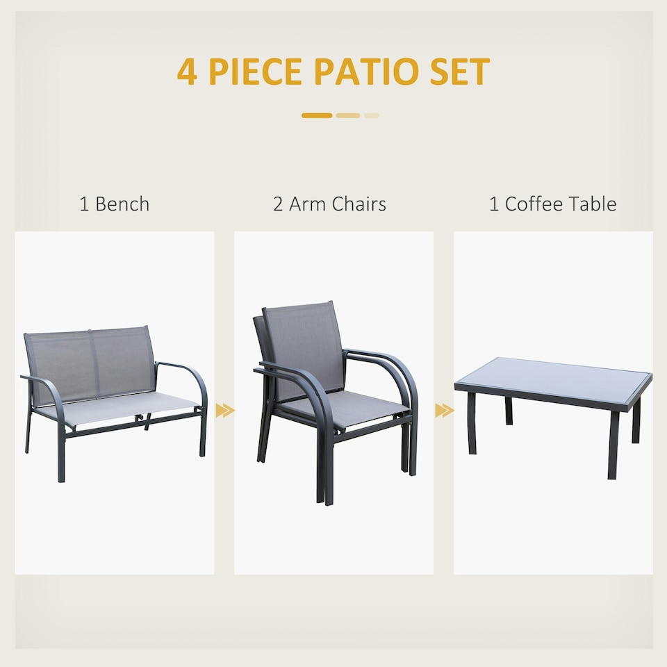 image 1 of Outsunny 4pcs Patio Furniture Set Garden Sofa Glass Top Coffee Table
