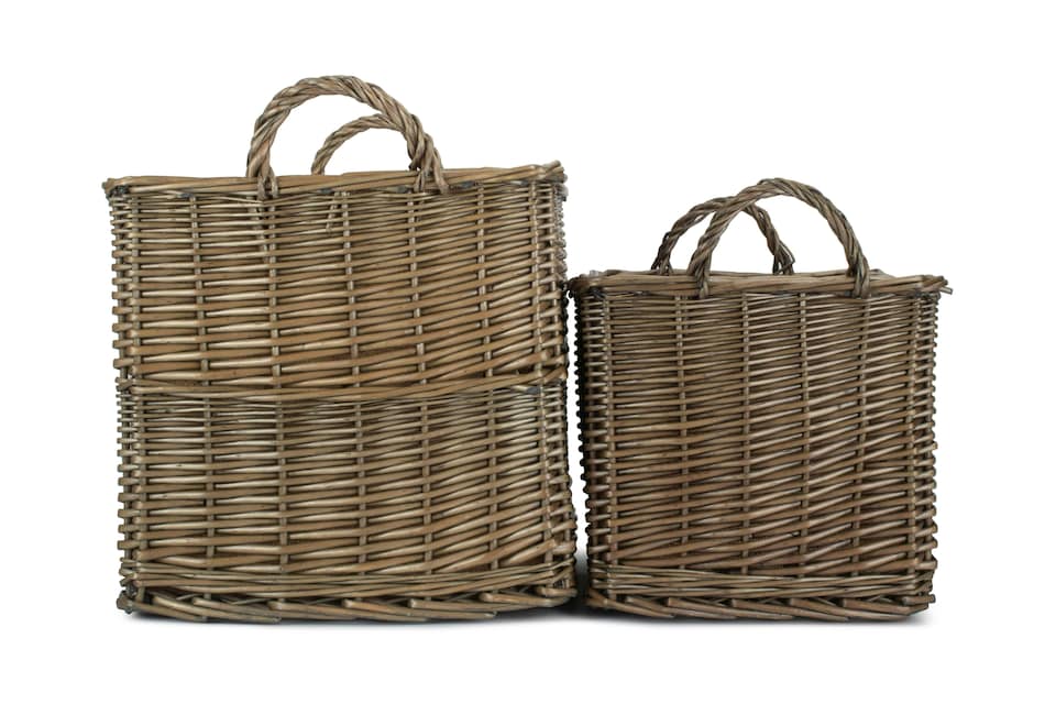 image 1 of Antique Wash Rectangular Hessian Lined Wicker Basket Set of 2