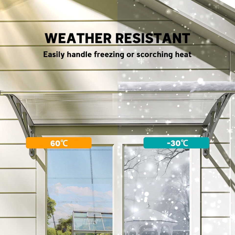 image 1 of Outsunny Door Canopy Outdoor Awning Rain Shelter for Window Porch, Grey | Green
