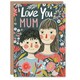image 1 of Mothers Day Card Love You Mum Child Floral Folk Art Portrait