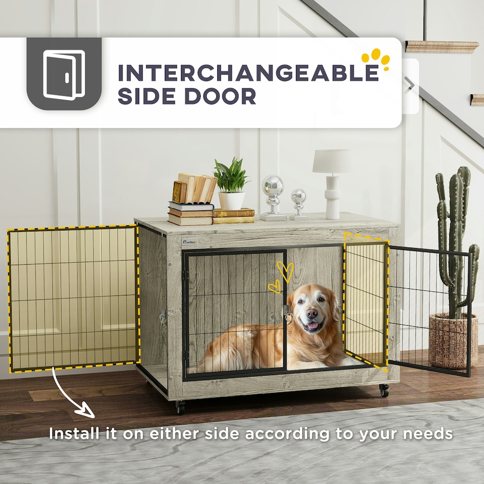 image 1 of PawHut Dog Crate Furniture on Wheels, for Large Dogs