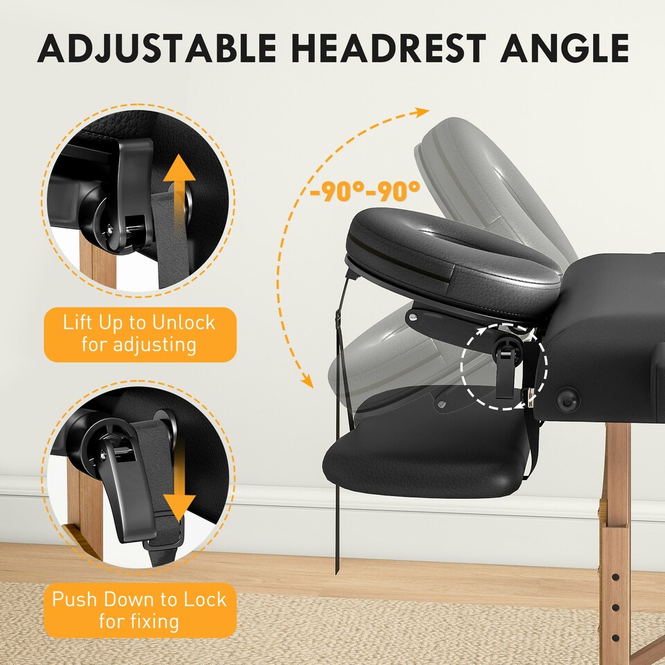 image 1 of HOMCOM Foldable Massage Bed with Beech Wood Legs Face Cradle Armrests Black Black | Natural Wood