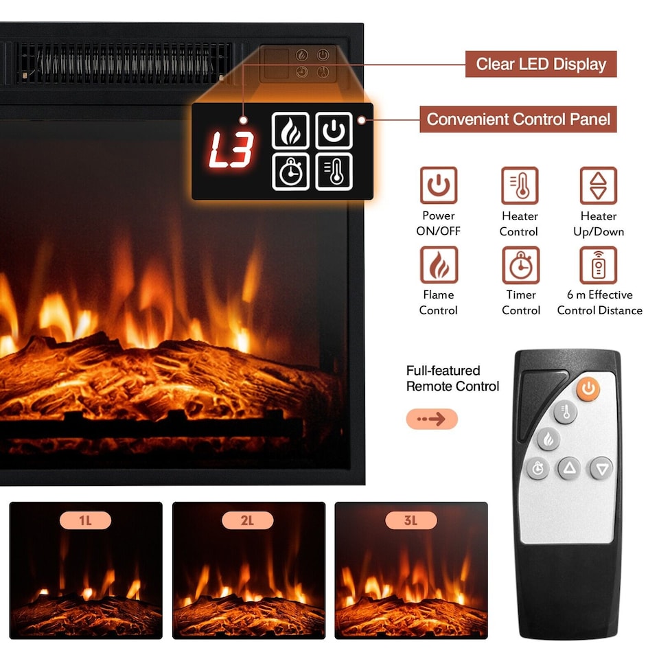 image 1 of COSTWAY 2000W Electric Fireplace Insert Fireplace White