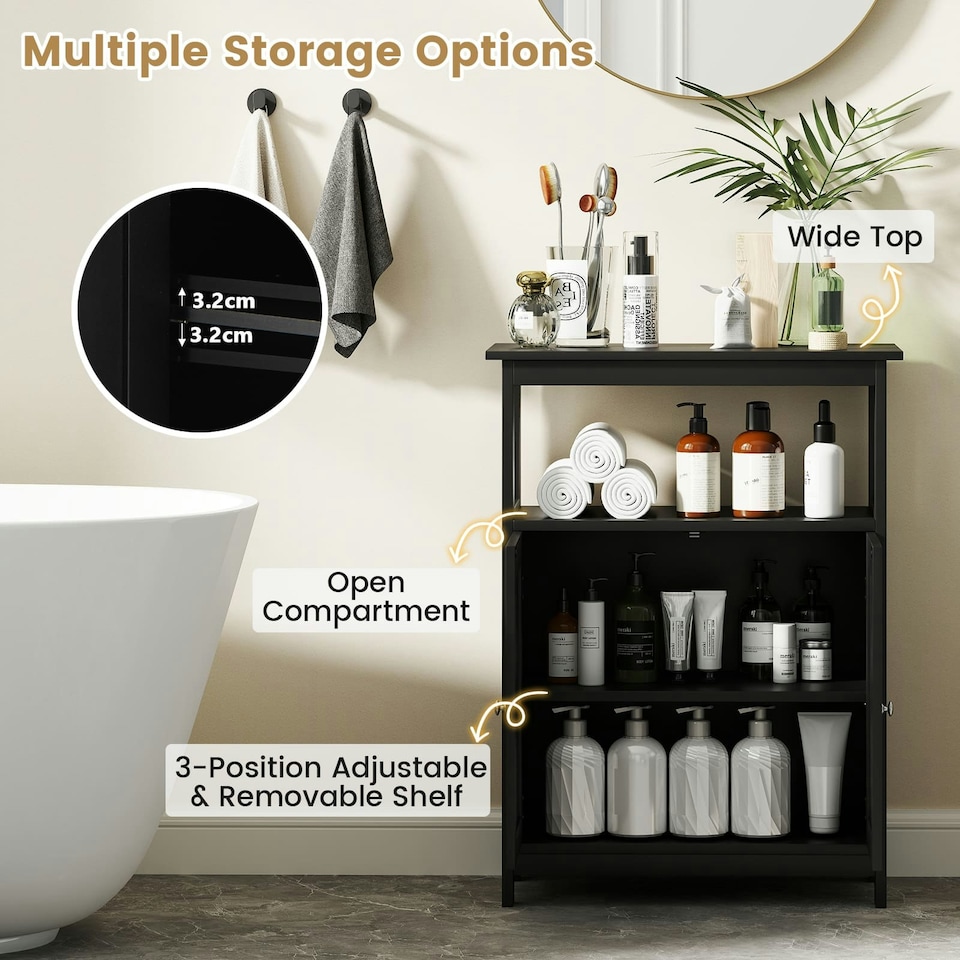 image 1 of COSTWAY Storage Organizer Bathroom Floor Cabinet Black Black