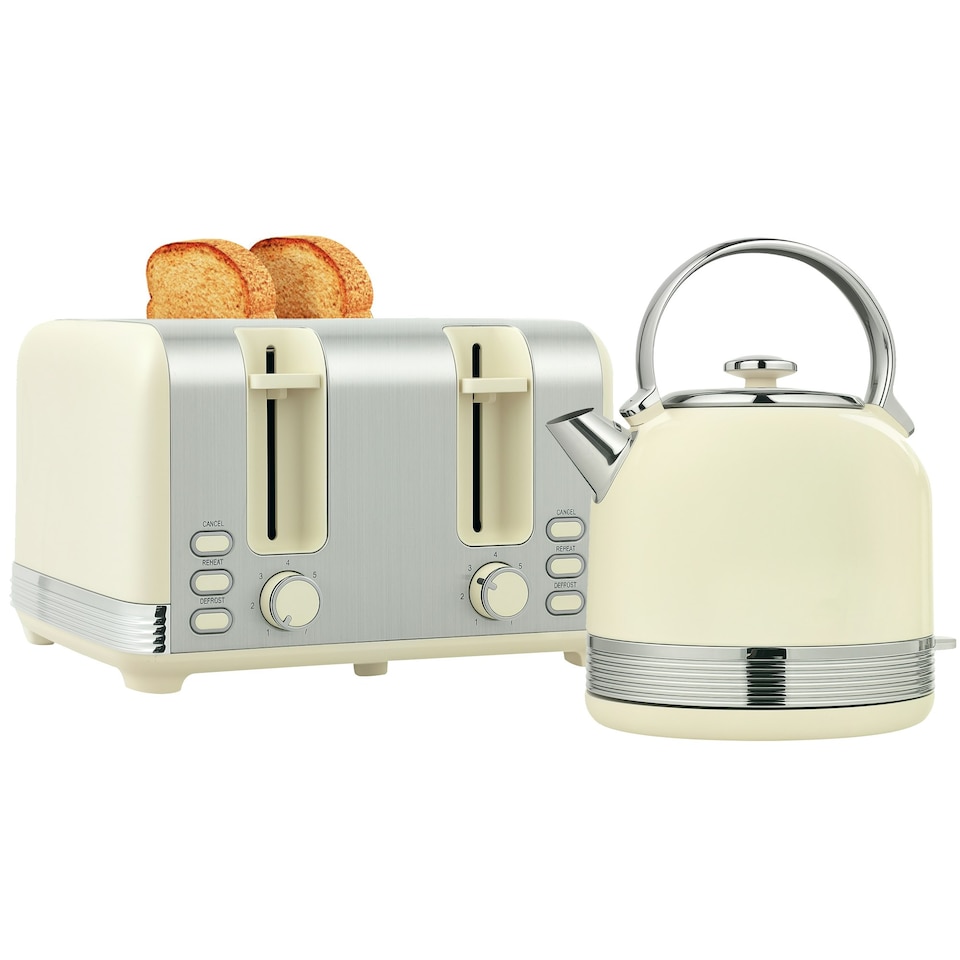 image 1 of HOMCOM 1.7L 3000W Fast Boil Electric Kettle and 4 Slice Toaster Set, Cream