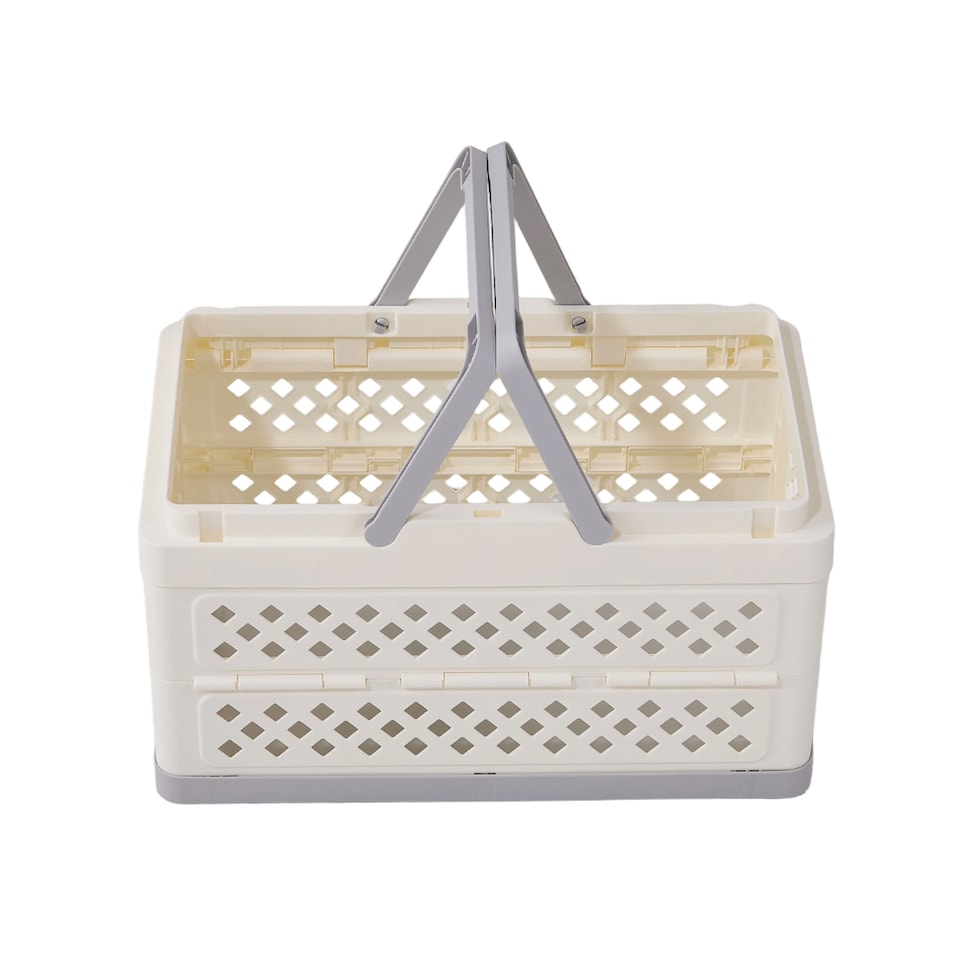 image 1 of Living and Home Collapsible Laundry Basket Hamper, 46cm W | White | L