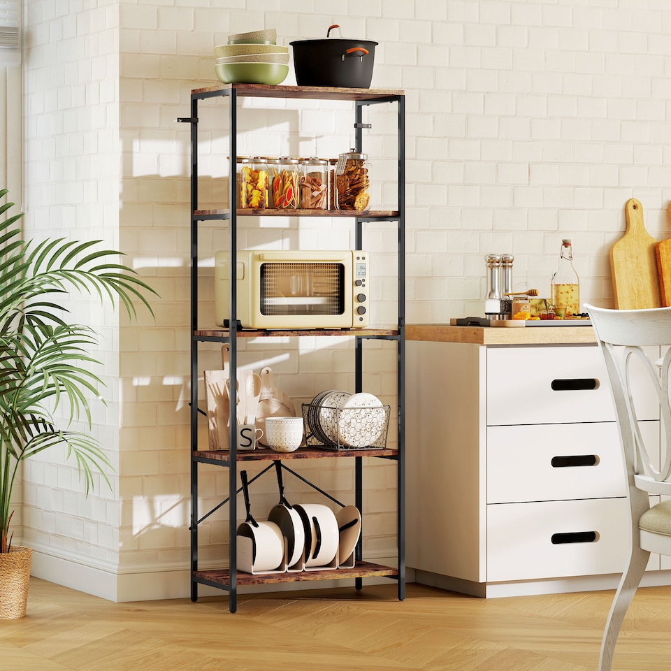 image 1 of HOMCOM 5-Tier Bookshelf, Industrial Bookcase, Floor Standing Book Shelf with Metal Frame, Open Display Shelving Unit for Living Room, Home Office and Bedroom, Rustic Brown and Black