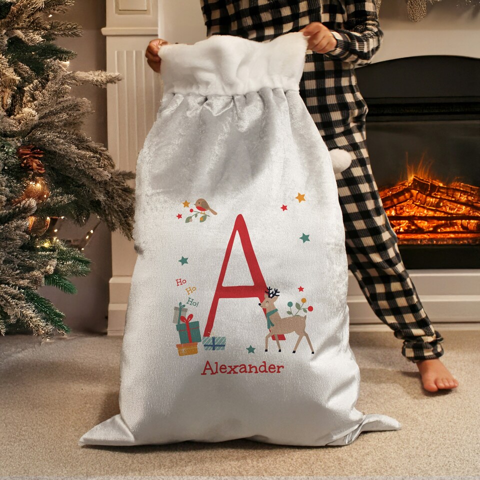 image 1 of Personalised Initial Reindeer Christmas Sack