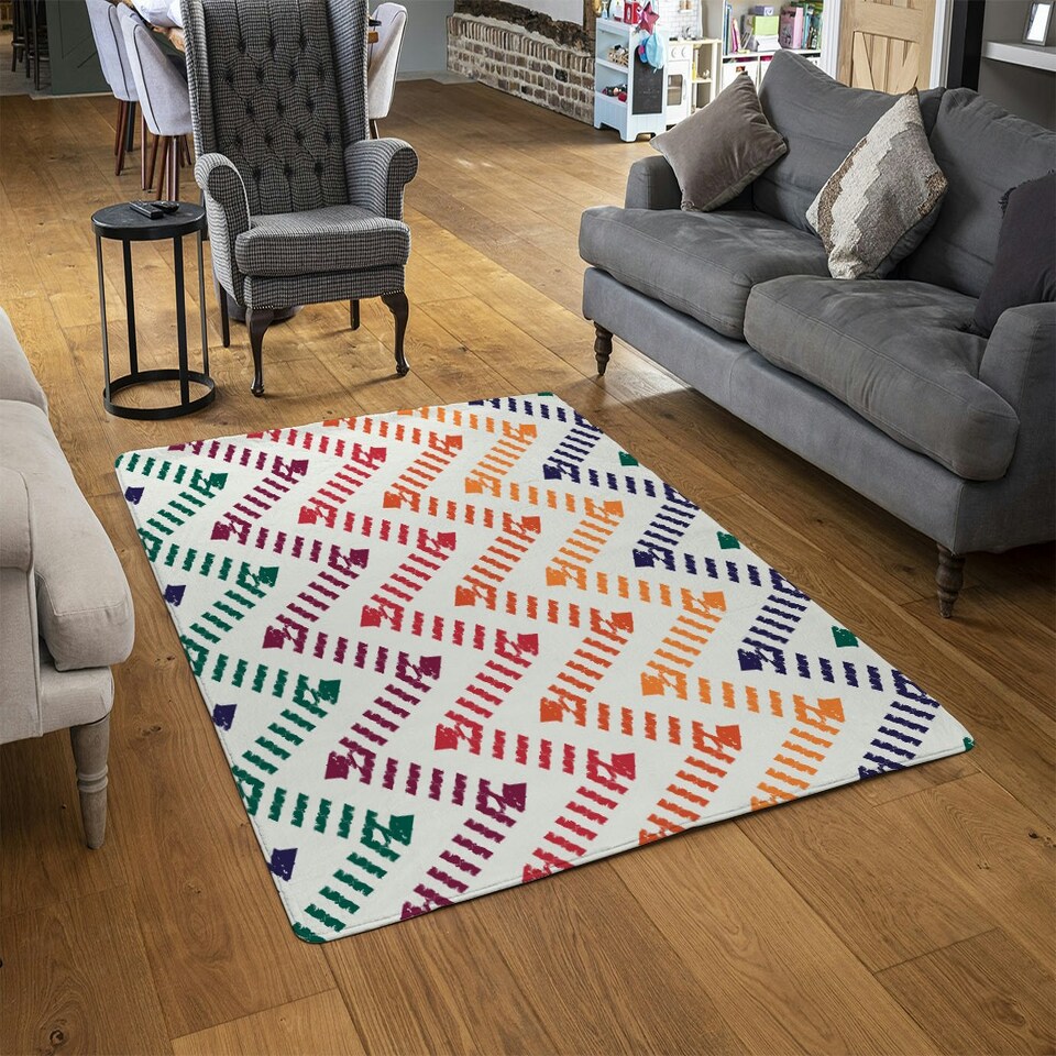 image 1 of Freehand horizontal zigzag and chevron stripes (Rug) Multi | XL: 160x230cm