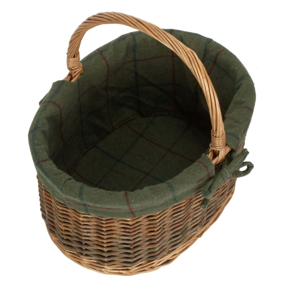 image 1 of Large Lined Country Oval Wicker Shopping Basket Blue | Blue | L