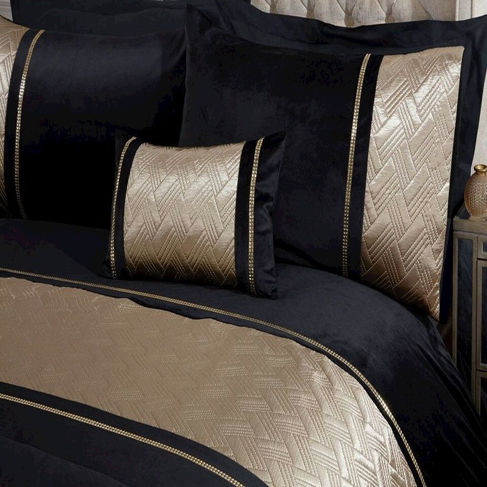 image 1 of Capri Polycotton Duvet Cover Set With Pillowcase Gold | Super King