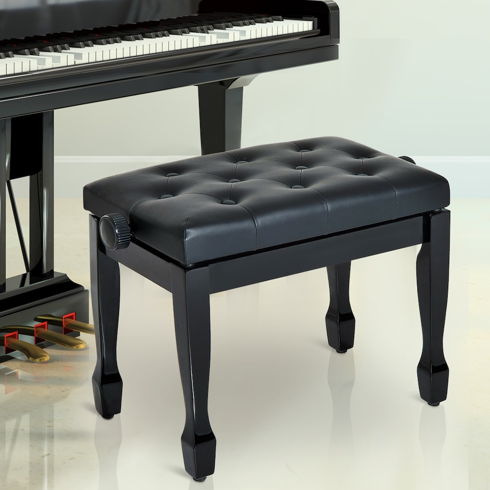 image 1 of HOMCOM Faux Leather Piano Stool Height Adjustable Seat Keyboard Bench Black