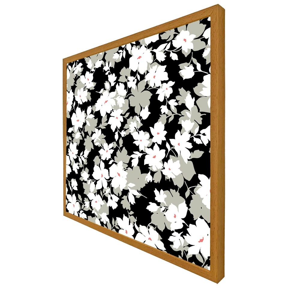 image 1 of Grey, white & black flowers (Picture Frame) Brown | Oak | M