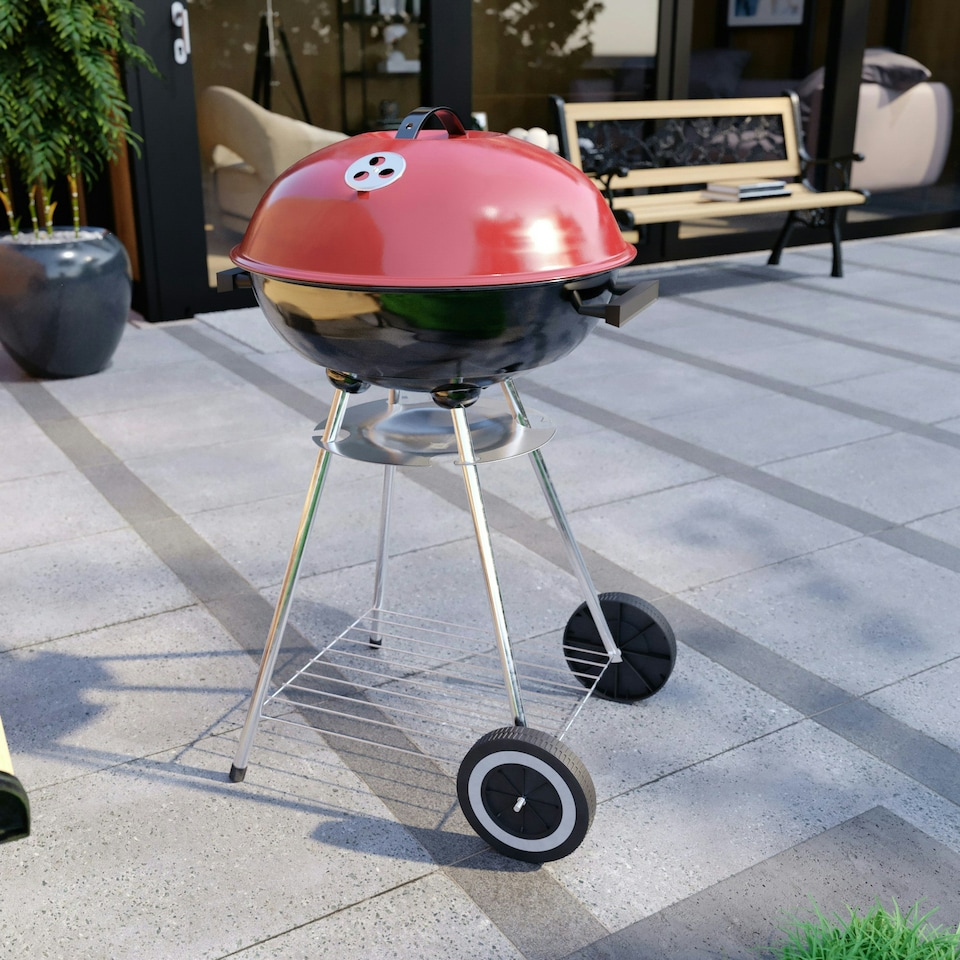 image 1 of Garden Vida Memphis Freestanding Kettle Grill BBQ, Red & Black