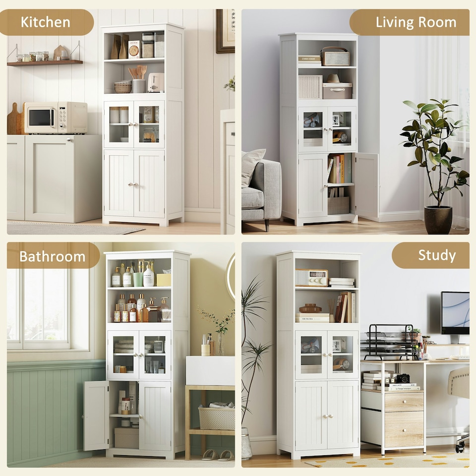 image 1 of HOMCOM Kitchen Cupboard Storage Cabinet Adjustable Shelves, Glass Doors, White