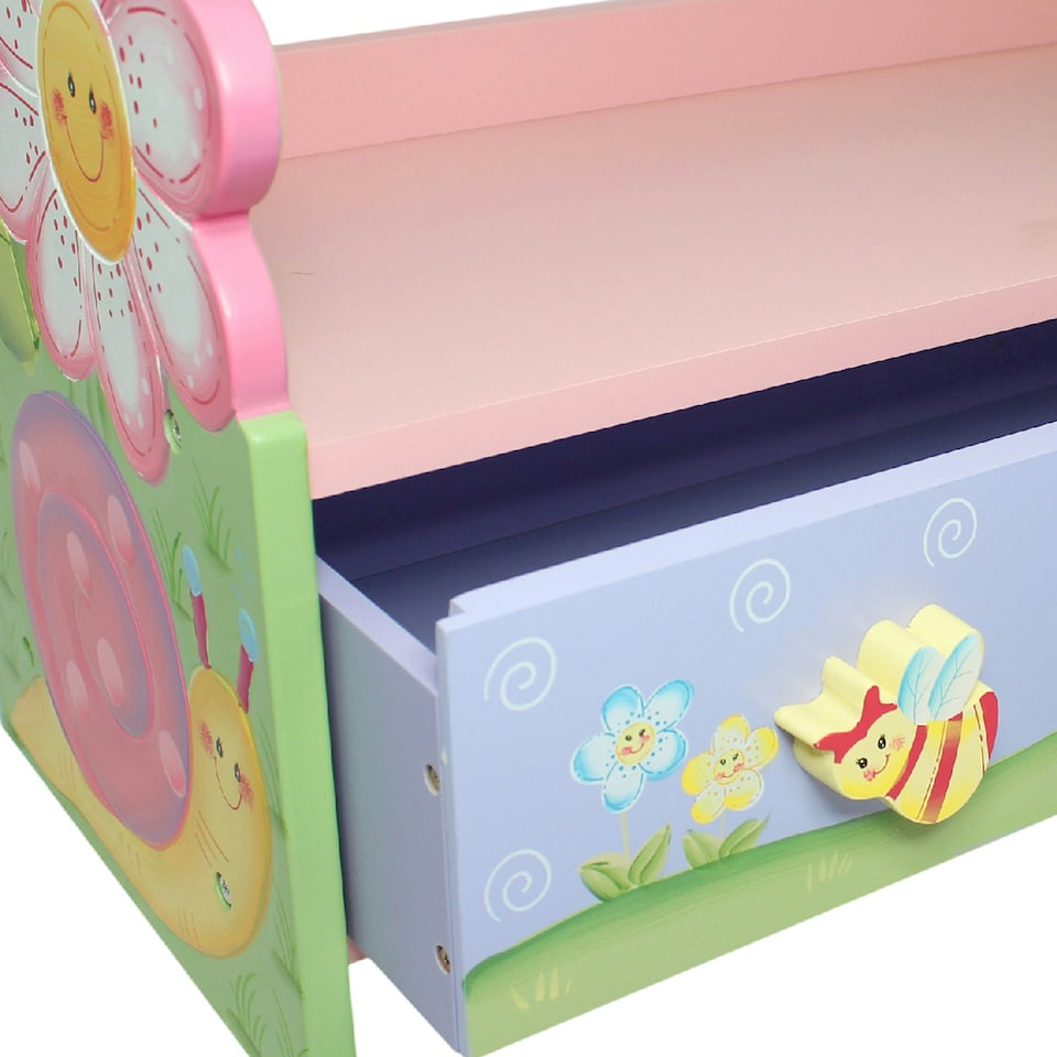 image 1 of Teamson Kids Magic Garden Kids Wooden 3-Tier Bookshelf with Storage Drawer
