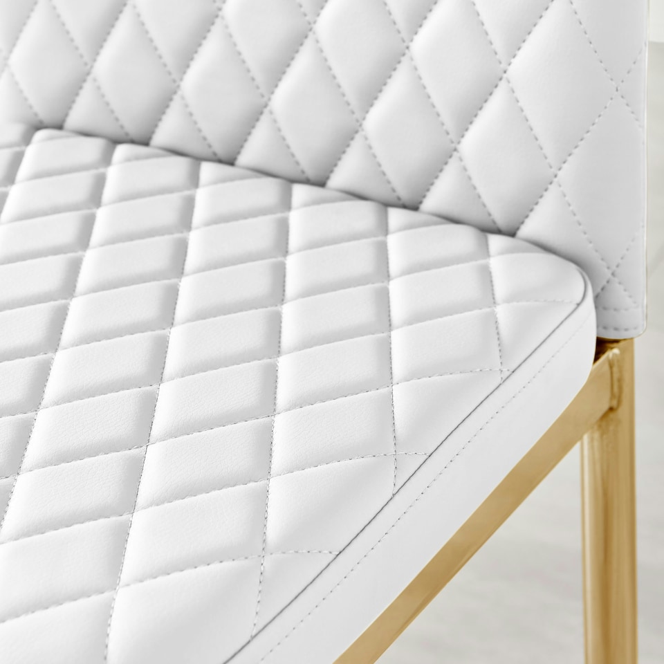 image 1 of Furniturebox 4x Milan White Gold Hatched Faux Leather Dining Chairs
