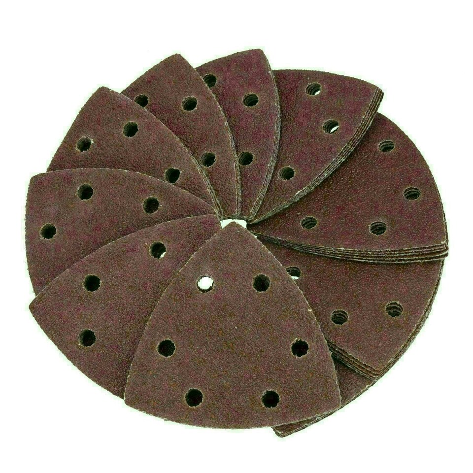 image 1 of 90mm Triangular Sanding Abrasive Discs Pads Hook Loop Backing 40 Grit 250pk