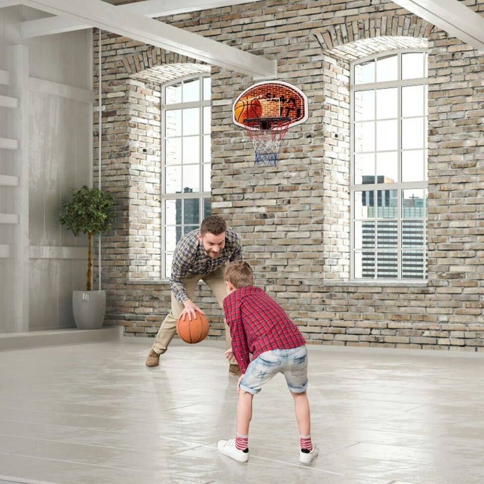 image 1 of COSTWAY Wall Mounted Basketball Hoop Backboard Set Rim 42cm Red | Standard