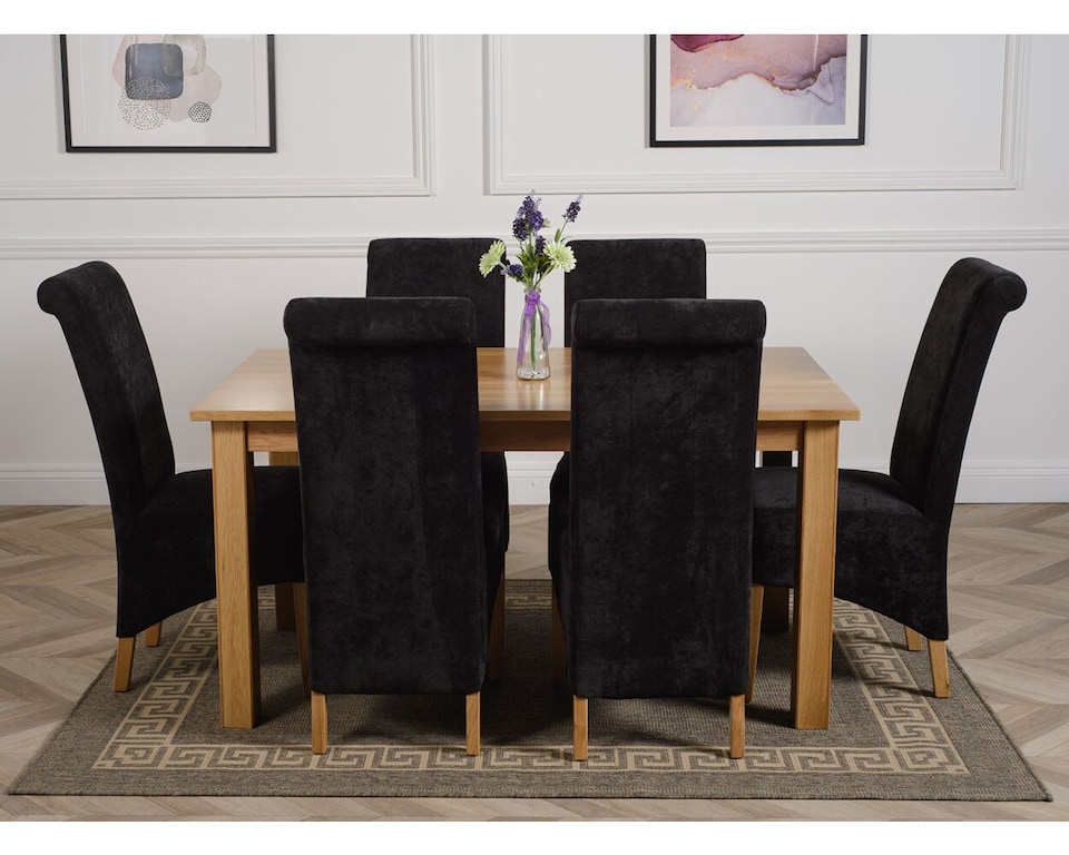 image 1 of Oslo 150 x 90 cm Medium Oak Dining Table and 6 Montana Fabric Chairs | Black | Black
