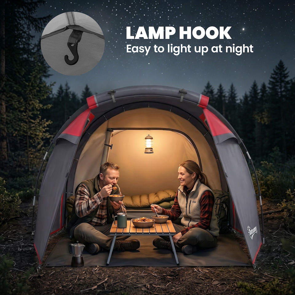 image 1 of Outsunny 2 Man Camping Tent with 2 Rooms Porch Vents Rainfly, Dark Grey