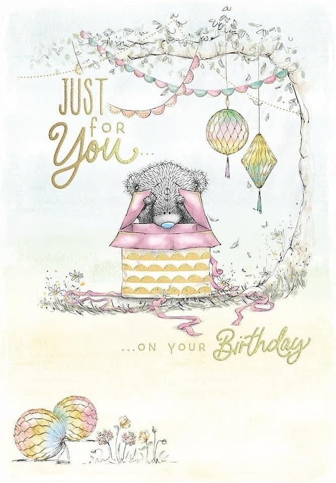 image 1 of Bear Opening Present Just For You On Your Birthday Card