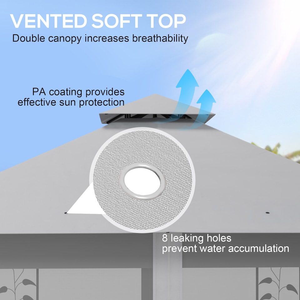 image 1 of Outsunny 3m x 3m Garden Gazebo, Double Roof Outdoor Gazebo Canopy Shelter with Netting, Solid Steel Frame, for Garden, Lawn and Deck, Light Grey