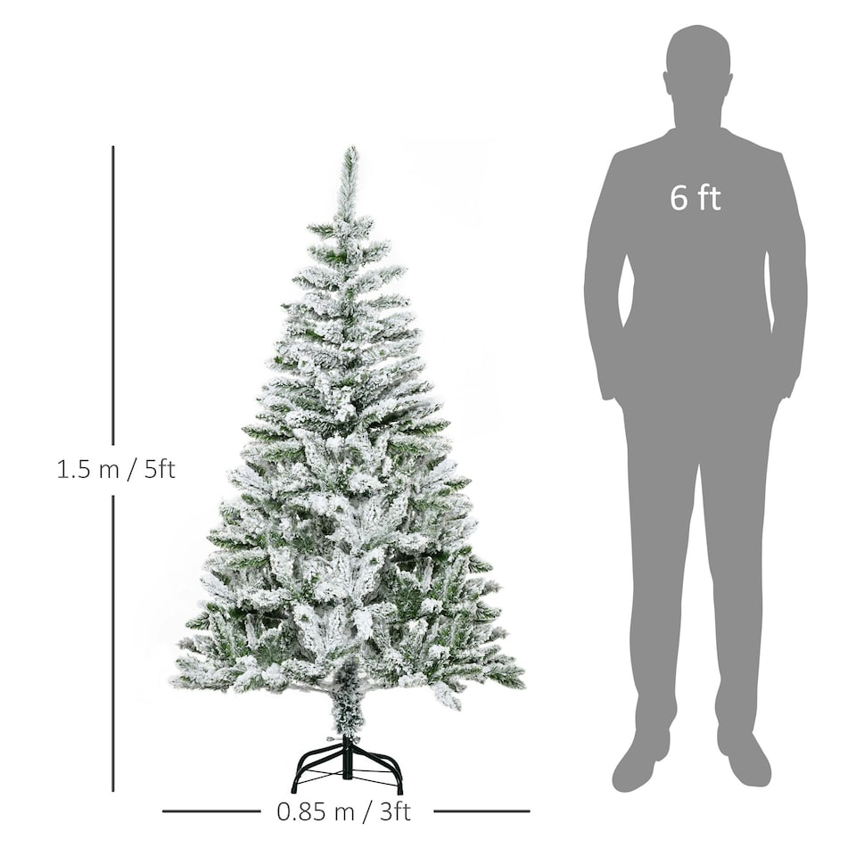 image 1 of HOMCOM 5ft Snow Flocked Artificial Christmas Tree w/ Realistic Branch Tips