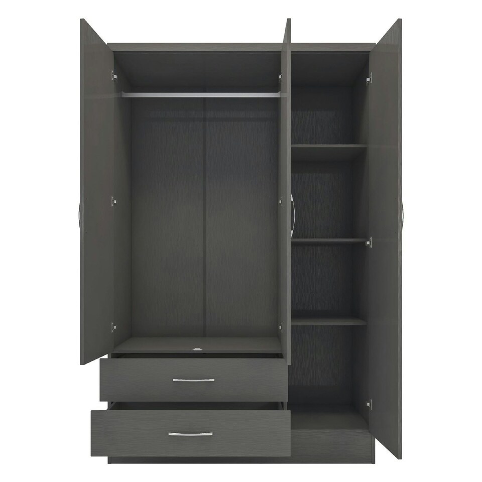 image 1 of Nevada 3 Door 2 Drawer Mirrored Wardrobe Grey | 3D Effect Grey