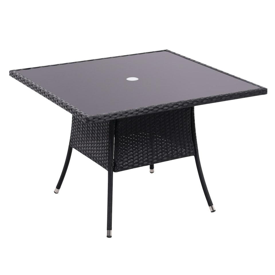 image 1 of Living and Home Garden Wicker Tempered Glass Table with Parasol Hole