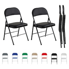 Set of 2 Folding Dining Chairs Metal Frame Padded Seats
