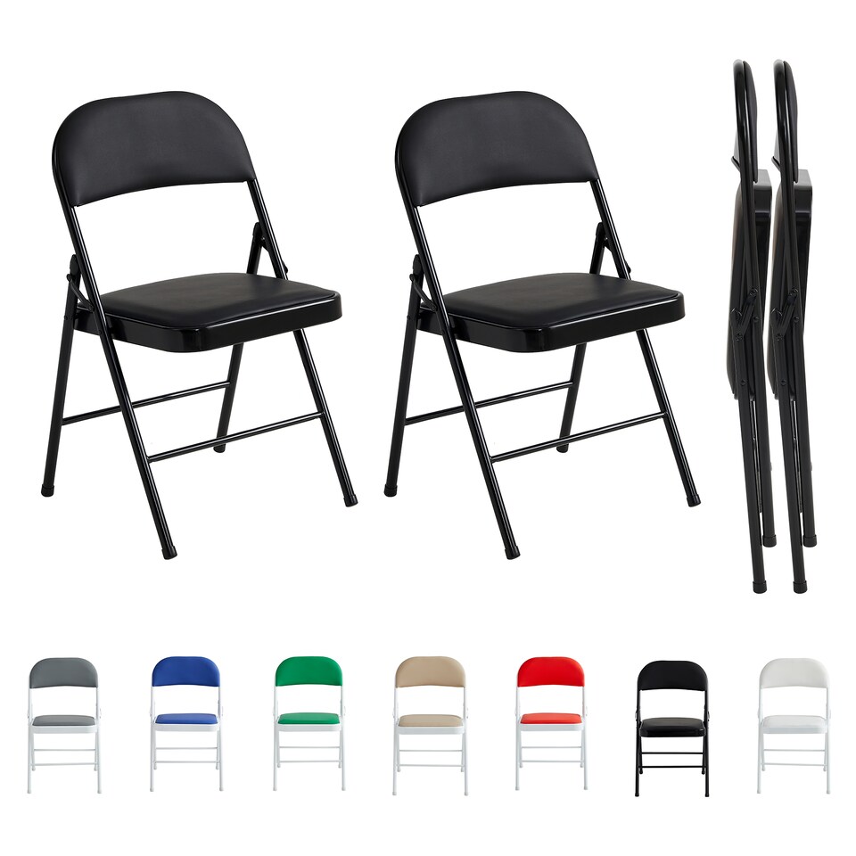 image 1 of Set of 2 Folding Dining Chairs Metal Frame Padded Seats