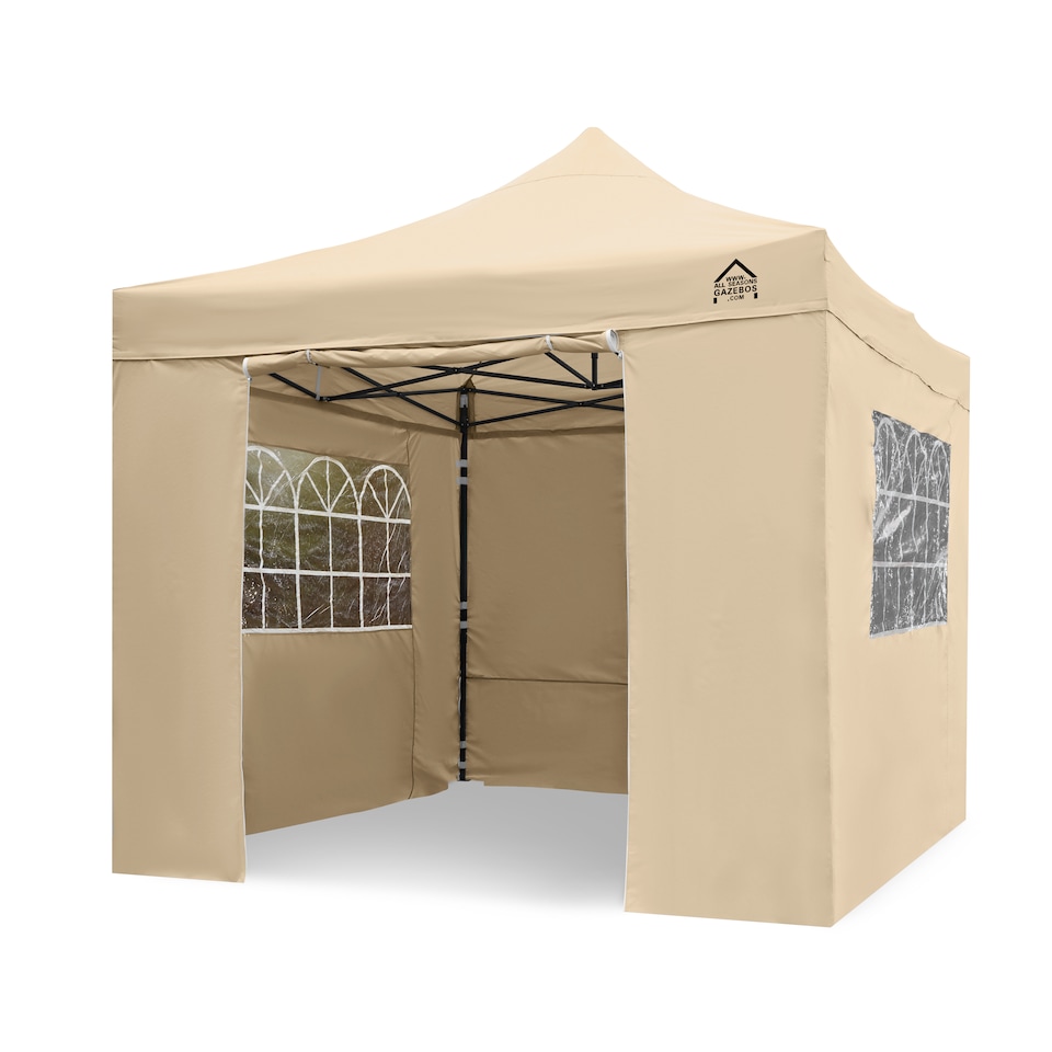 All Seasons Gazebos 3x3 Pop up Garden Gazebo with Heavy Weight Side Panels - Beige