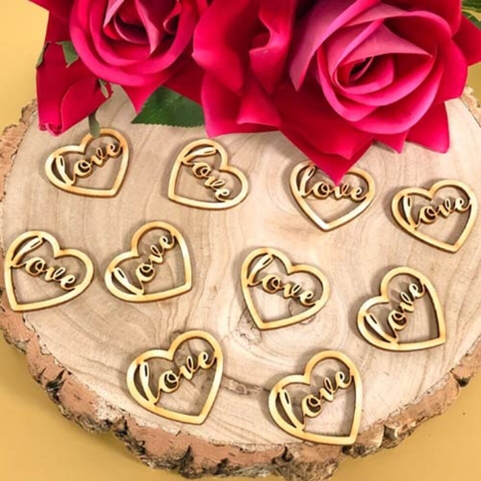 image 1 of Wooden Love Script Table Confetti 4cm - Pack of 12