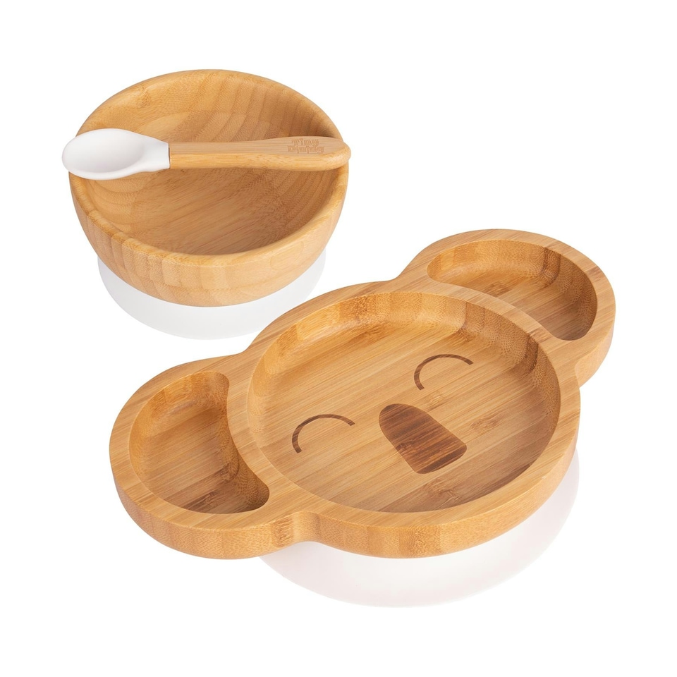 image 1 of Tiny Dining Children's Bamboo Suction Koala Dinner Set - White