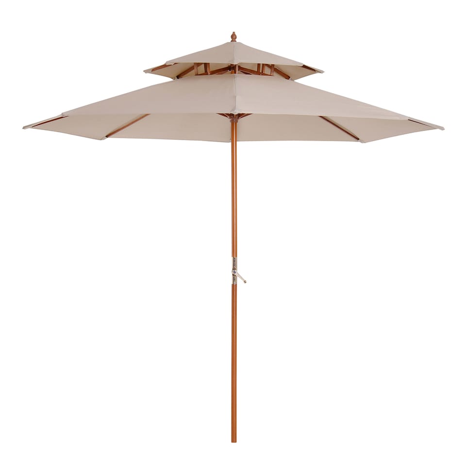 image 1 of Outsunny 2.7 m Garden Parasol Umbrella, Double Tier Garden Umbrellas Outdoor Sun Umbrella Sunshade Bamboo Ribs, Beige