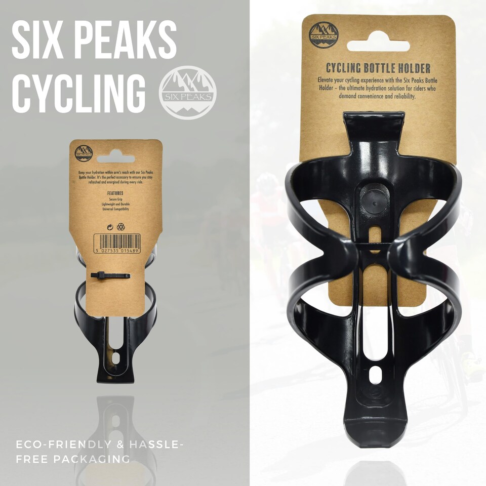 image 1 of Six Peaks Universal Cycling Bottle Cage Holder, Lightweight, Durable, Easy-Fit With Secure Grip For Road & Mountain Bikes, Black, 18cm