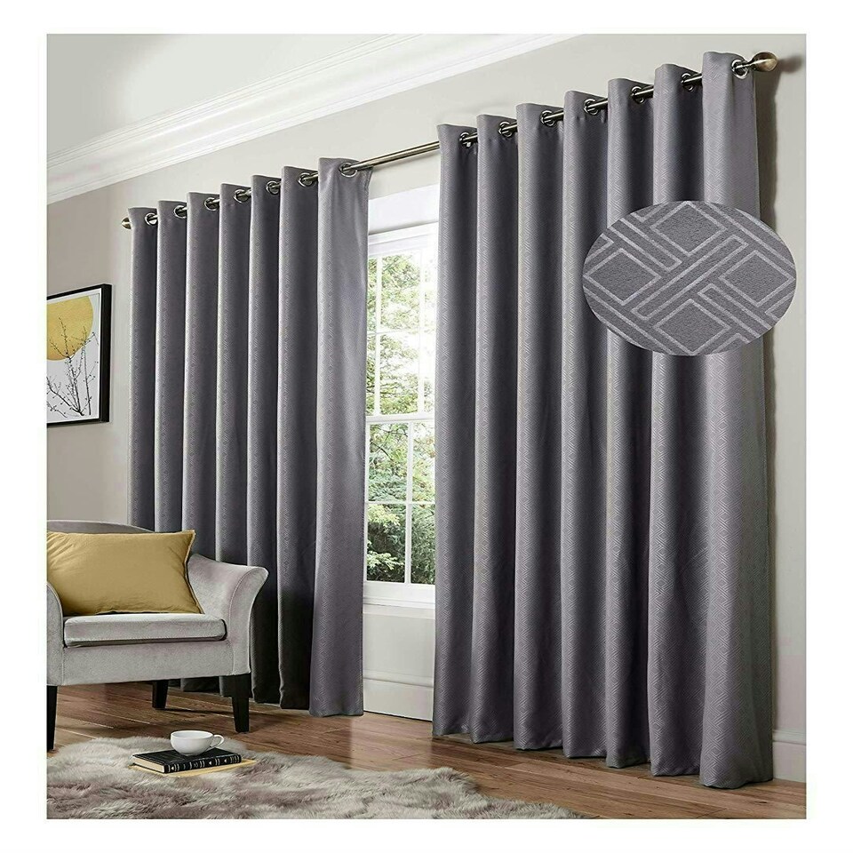 image 1 of Diamond Blackout Eyelet Curtains - Silver 229 cm x 229 cm