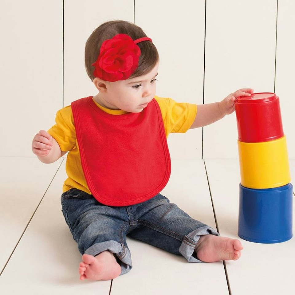 image 1 of Larkwood Baby Unisex Plain & Contrast Bib - Red - One Size