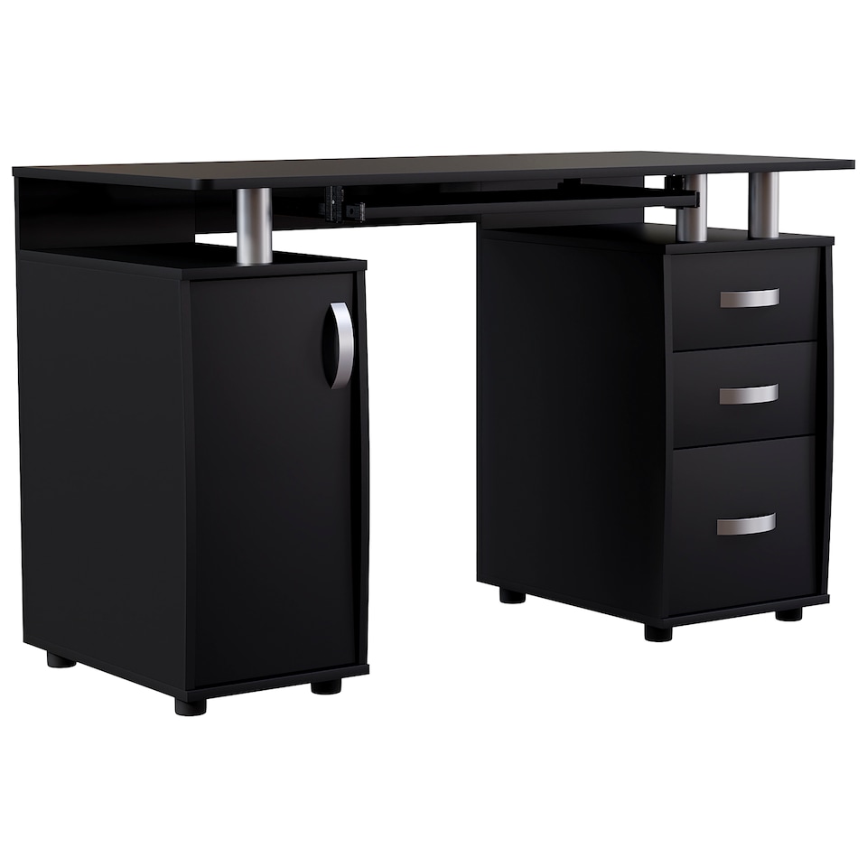 image 1 of Vida Designs Otley 3 Drawer Computer Desk Home Office Workstation, Black