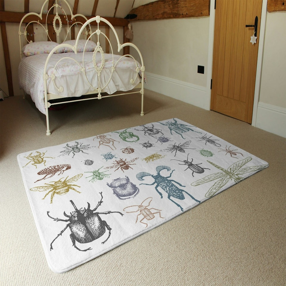 image 1 of big set of insects bugs beetles and bees many species in vintage old hand drawn style (Rug) Multi | S
