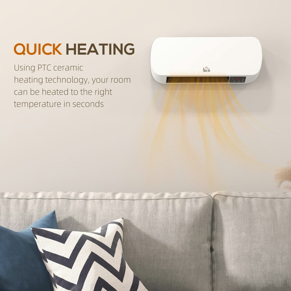 image 1 of HOMCOM Wall Mounted Electric Heater with Timer Overheat Protection White