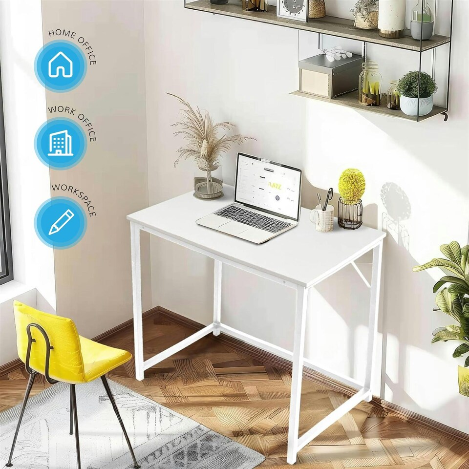 image 1 of Computer Desk 80cm White Rustic Wood Finish Sturdy Home Office Workstation for Small Spaces White