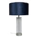 image 3 of ValueLights Clear Tube and Brushed Chrome Metal Bedside Table Lamp with a Navy Blue Velvet Shade