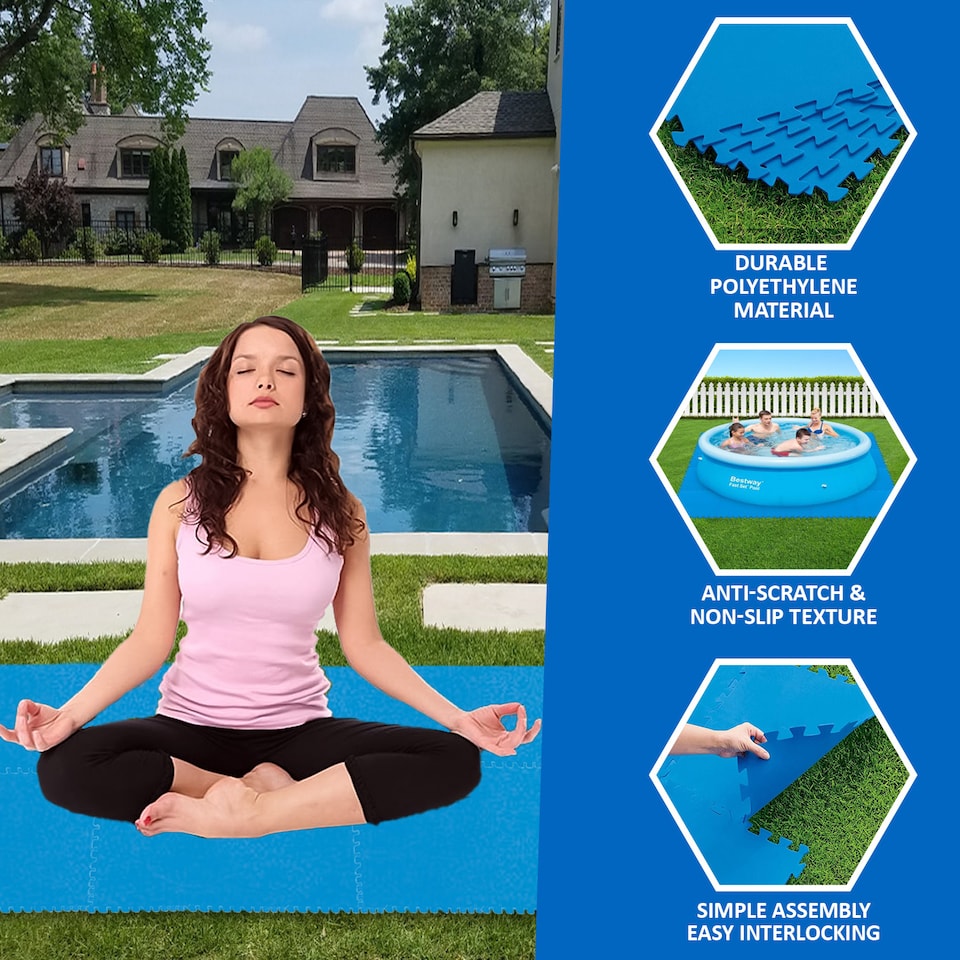 image 1 of 36PCS Swimming Pool Floor Protector Slip Resistant Ground Mat Base 50cmx50cm | Blue | 4 Set | 36