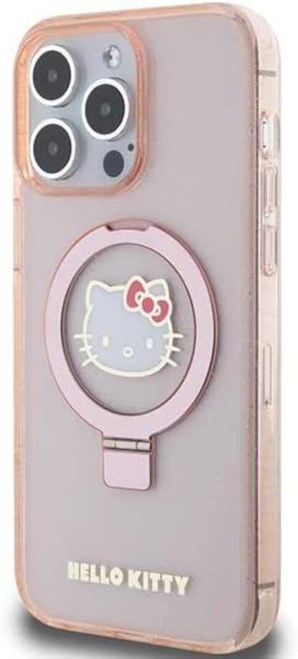 image 1 of Hello Kitty Ring Stand Glitter Electrop Logo with MagSafe Case for iphone 15 Pro Max 6.7 Pink - HKHMP15XHRSGEP