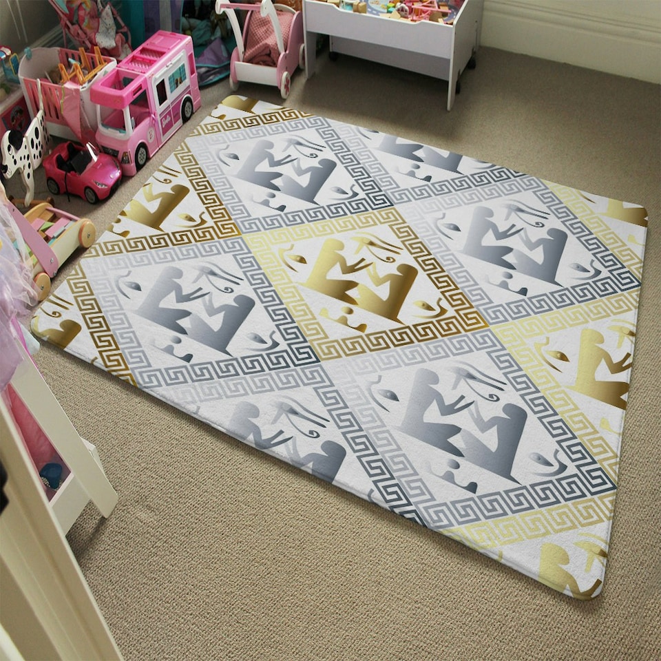 image 1 of Egyptian Hieroglyphs in Gold & Silver (Rug) Multi | XL: 160x230cm